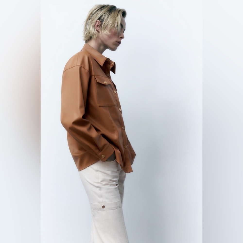 Zara Gold Button Faux Leather Overshirt